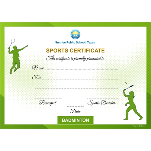 School Sports Award Certificate Badminton A4 Size | Use on Laser Printer